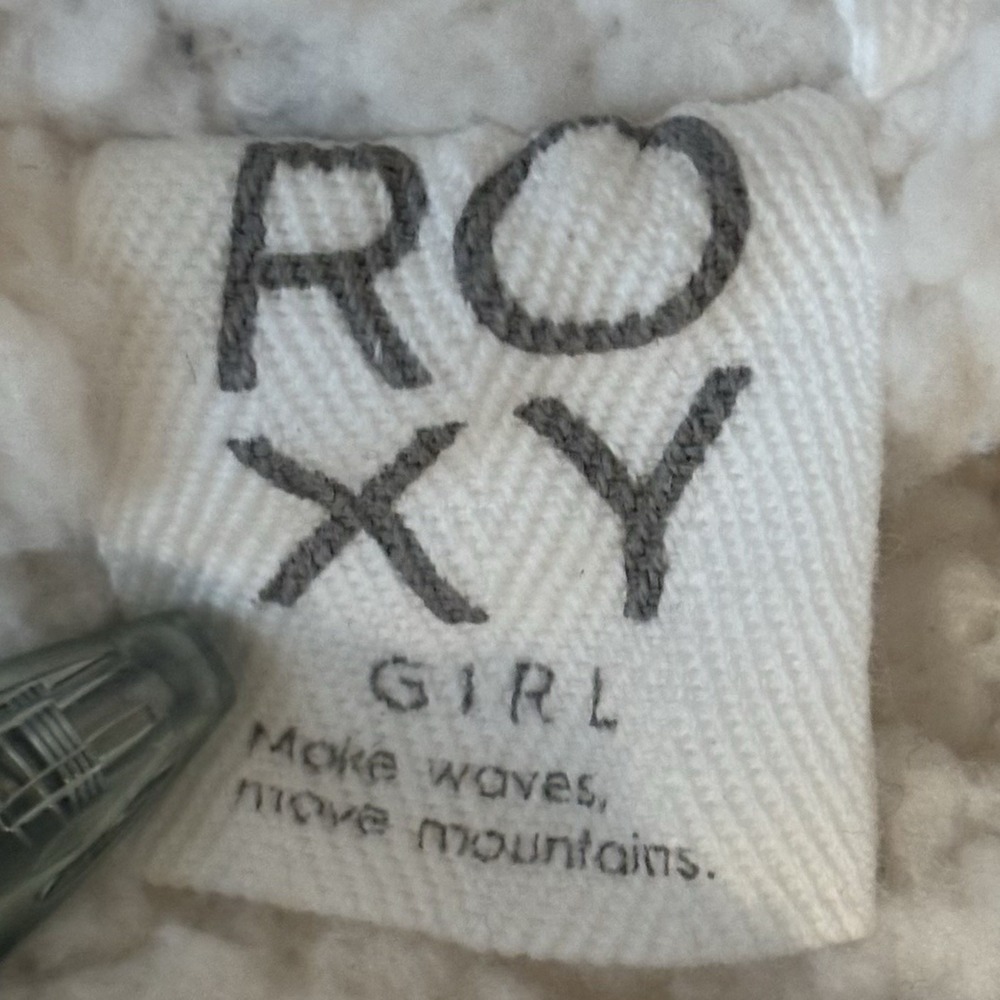 ROXY Girl Embroidered Sherpa Hoodie Size Youth Large 14/16 Zip Surf Logo‎ Floral - Picture 4 of 8